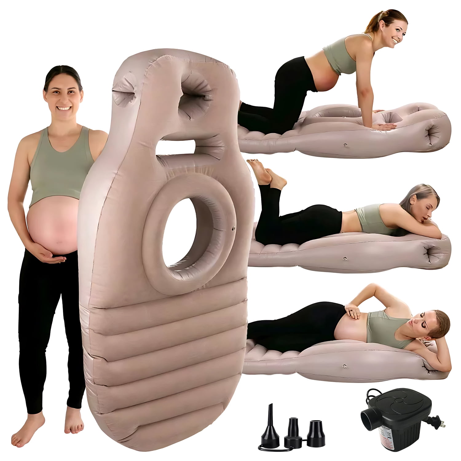 Aorsher Inflatable Pregnancy Pillow with Electric Air Pump, Full Body Maternity Pillow with Belly Hole for Side & Prone Sleeping, Portable Pregnancy Must Haves, Comfortable Airbed for Pregnant Women