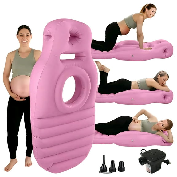 Aorsher Inflatable Pregnancy Pillow with Electric Air Pump, Full Body Maternity Pillow with Belly Hole for Side & Prone Sleeping, Portable Pregnancy Must Haves, Comfortable Airbed for Pregnant Women