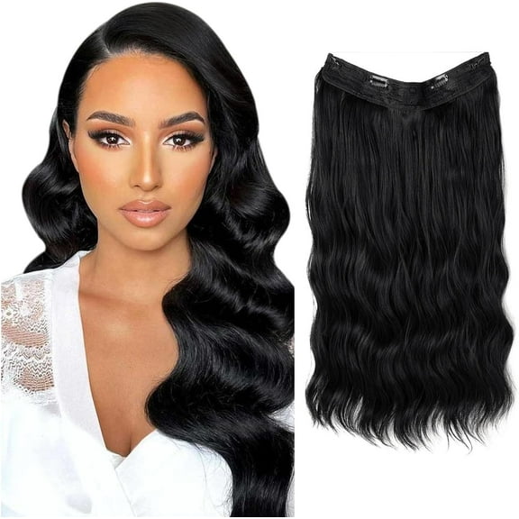 Aorsher Invisible Wire Hair Extensions with Transparent Wire Hairpieces for Women, Long Curly Wavy Headband Adjustable Size, Synthetic Secret Hairpieces, 16inch