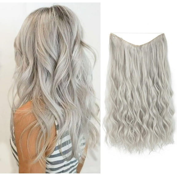 Aorsher Invisible Wire Hair Extensions with Transparent Wire Hairpieces for Women, Long Curly Wavy Headband Adjustable Size, Synthetic Secret Hairpieces, 16inch