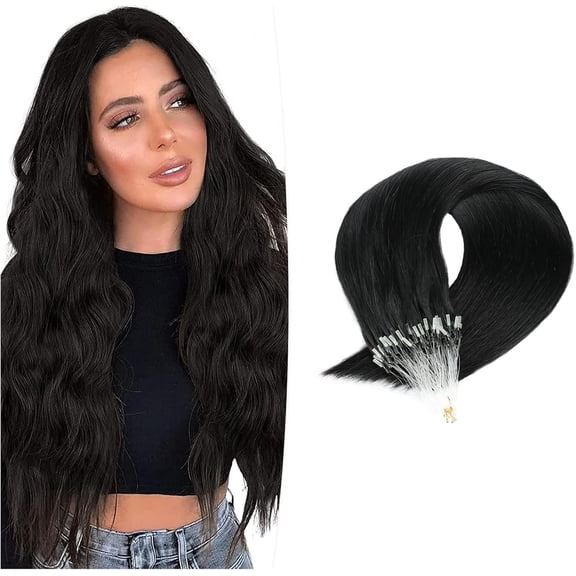Aorsher Micro Links Human Hair Extensions Black Micro Loop Hair Extensions Micro Ring Remy Hair Extensions 16Inch 100Strands Cold Fusion Extensions for Women