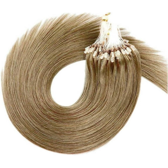 Aorsher Microlink Hair Extensions Human Hair Micro Beads Hair Extensions Remy Hair 16Inch Virgin Straight Micro Loop Hair Extensions for Women 100Strands 50g Linen