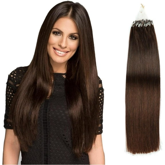 Aorsher Microlink Hair Extensions Human Hair Micro Beads Hair Extensions Remy Hair 18Inch Virgin Straight Micro Loop Hair Extensions for Women 100Strands 50g Dark Brown