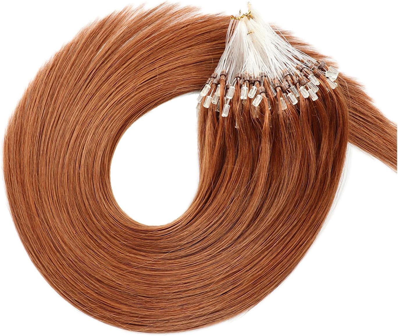 Aorsher Microlink Hair Extensions Human Hair Micro Beads Hair Extensions Remy Hair 20Inch Virgin Straight Micro Loop Hair Extensions for Women 100Strands 50g Auburn