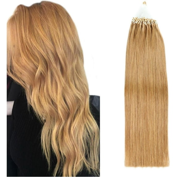 Aorsher Microlink Hair Extensions Human Hair Micro Beads Hair Extensions Remy Hair 24Inch Virgin Straight Micro Loop Hair Extensions for Women 100Strands 50g Strawberry Blonde
