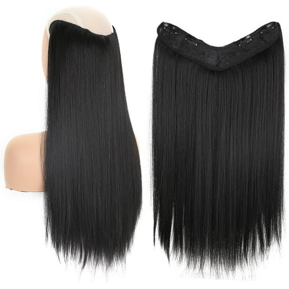 Aorsher Natural Black Clip in Hair Extensions 3/4 Full Head Hair Extensions with 4 Clips 24Inch One Piece Straigt Hair Extensions Clip in for Women with Thinning Hair