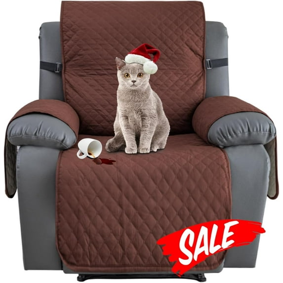 Aorsher Nonslip Reclining Covers, 100% Waterproof Recliner Chair Covers with Elastic Straps, Washable Recliner Cover with Pockets, Furniture Protector for Pets Dogs