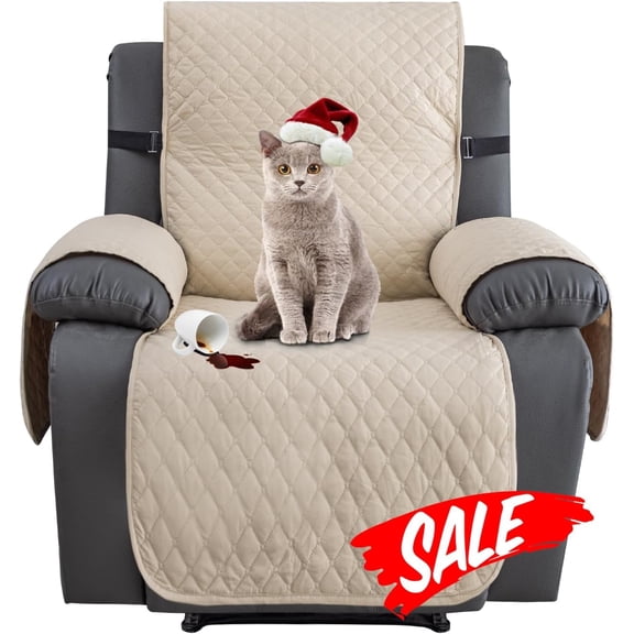 Aorsher Nonslip Reclining Covers, 100% Waterproof Recliner Chair Covers with Elastic Straps, Washable Recliner Cover with Pockets, Furniture Protector for Pets Dogs