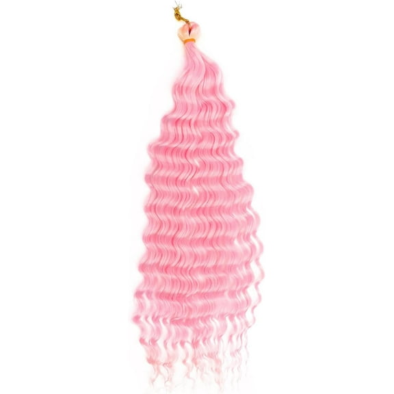 Aorsher Ocean Wave Crochet Hair 22 Inch 3 Packs Deep Wave Curly Braiding Hair Extensions Synthetic Curly Crochet Hair for Black Wome Pink