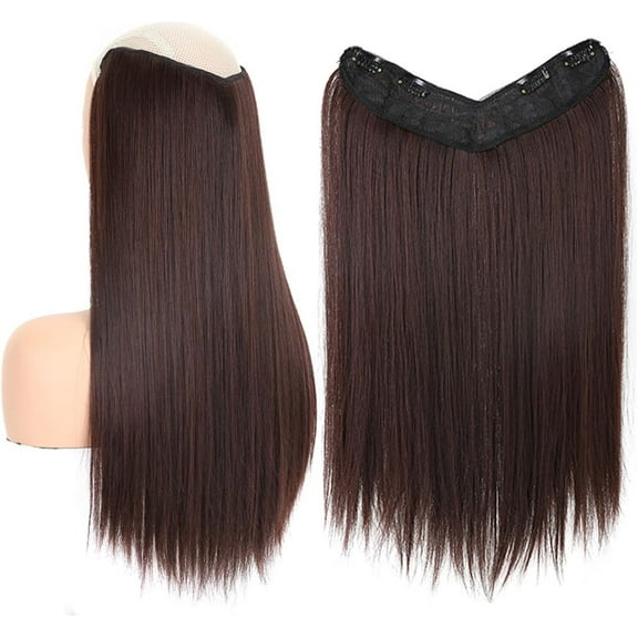 Aorsher One Piece Clip in Hair Extensions 3/4 Full Head Synthetic Hair Extensions with 4 Clips 20Inch Long Straight Dark Brown Hairpieces for Women with Thinning Hair