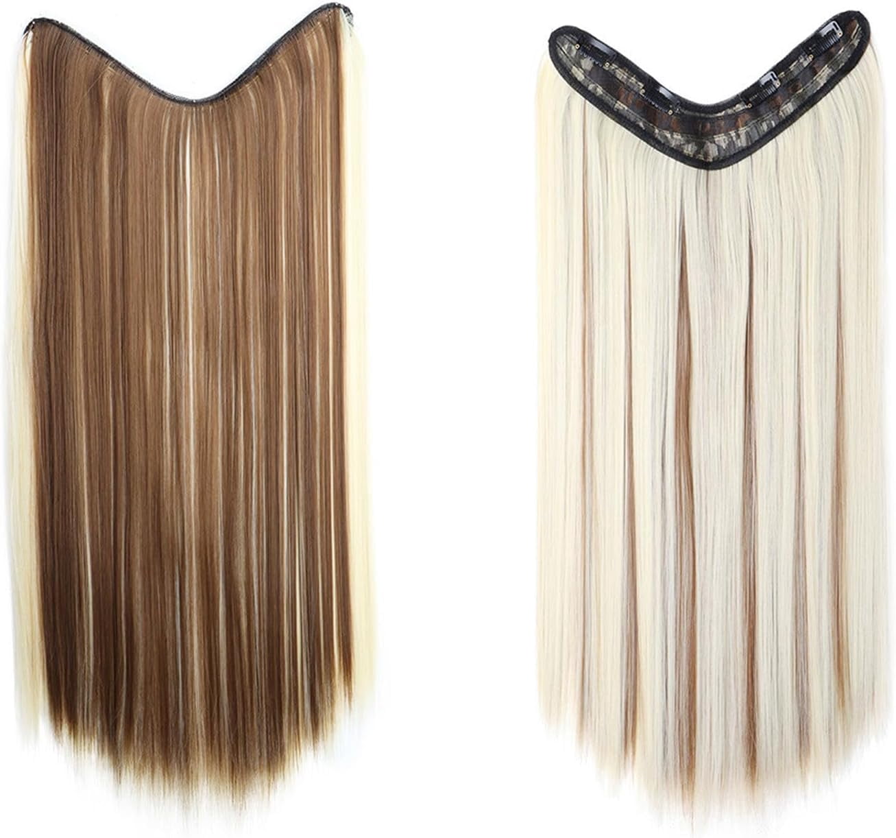 Aorsher One Piece Clip in Hair Extensions, U-Shaped Hair Extensions Weft with 4 Clips, 3/4 Full Head Long Straight Synthetic One Piece Thick Hairpieces for Women, Bleach Blonde Mix Ash Blonde, 24Inch