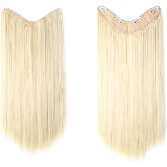Aorsher One Piece Clip in Hair Extensions, U-Shaped Hair Extensions Weft with 4 Clips, 3/4 Full Head Long Straight Synthetic One Piece Thick Hairpieces for Women, Bleach Blonde Mix Ash Blonde, 24Inch