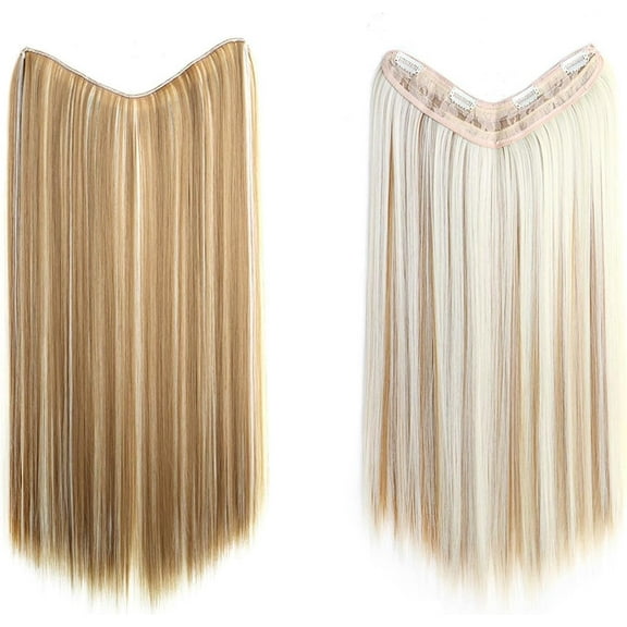Aorsher One Piece Clip in Hair Extensions, U-Shaped Hair Extensions Weft with 4 Clips, 3/4 Full Head Long Straight Synthetic One Piece Thick Hairpieces for Women, Bleach Blonde Mix Ash Blonde, 24Inch