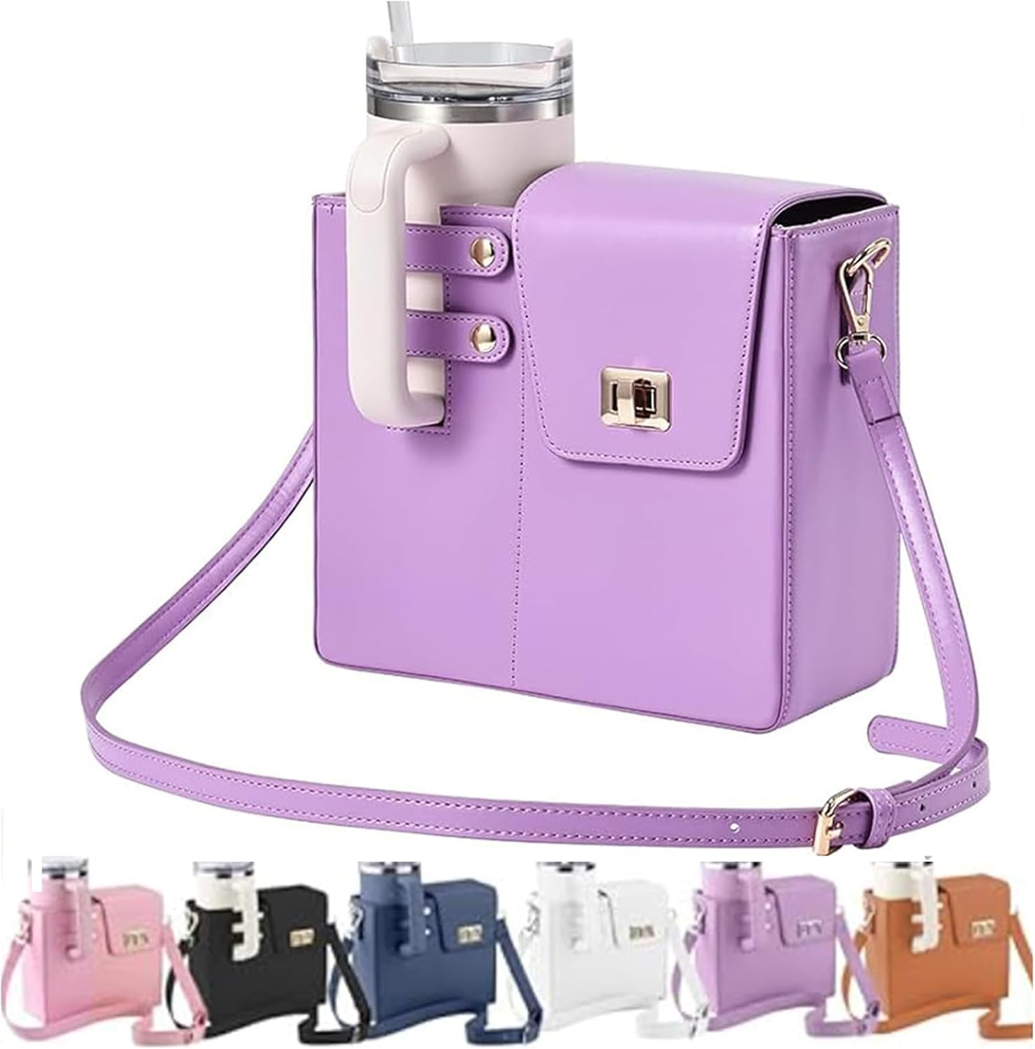 Crossbody Water Bottle Bag – Portable Tumbler Purse With Storage Pocket, Adjustable Strap, Leather Style, For Stanley Cups & Daily Use