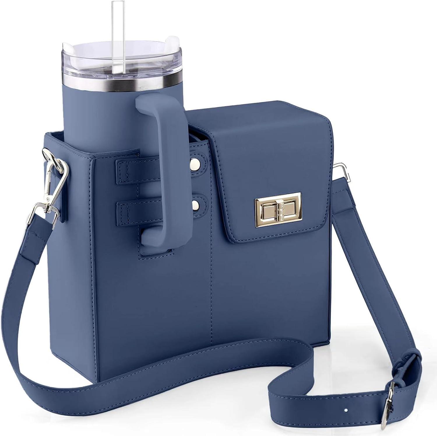 Aorsher Outdoor Portable Handbag with Water Bottle Holder,  Crossbody Water Cup Storage Bag, Leather Tumbler Bag with Water Bottle Pocket Compatible for Stanley Thermos