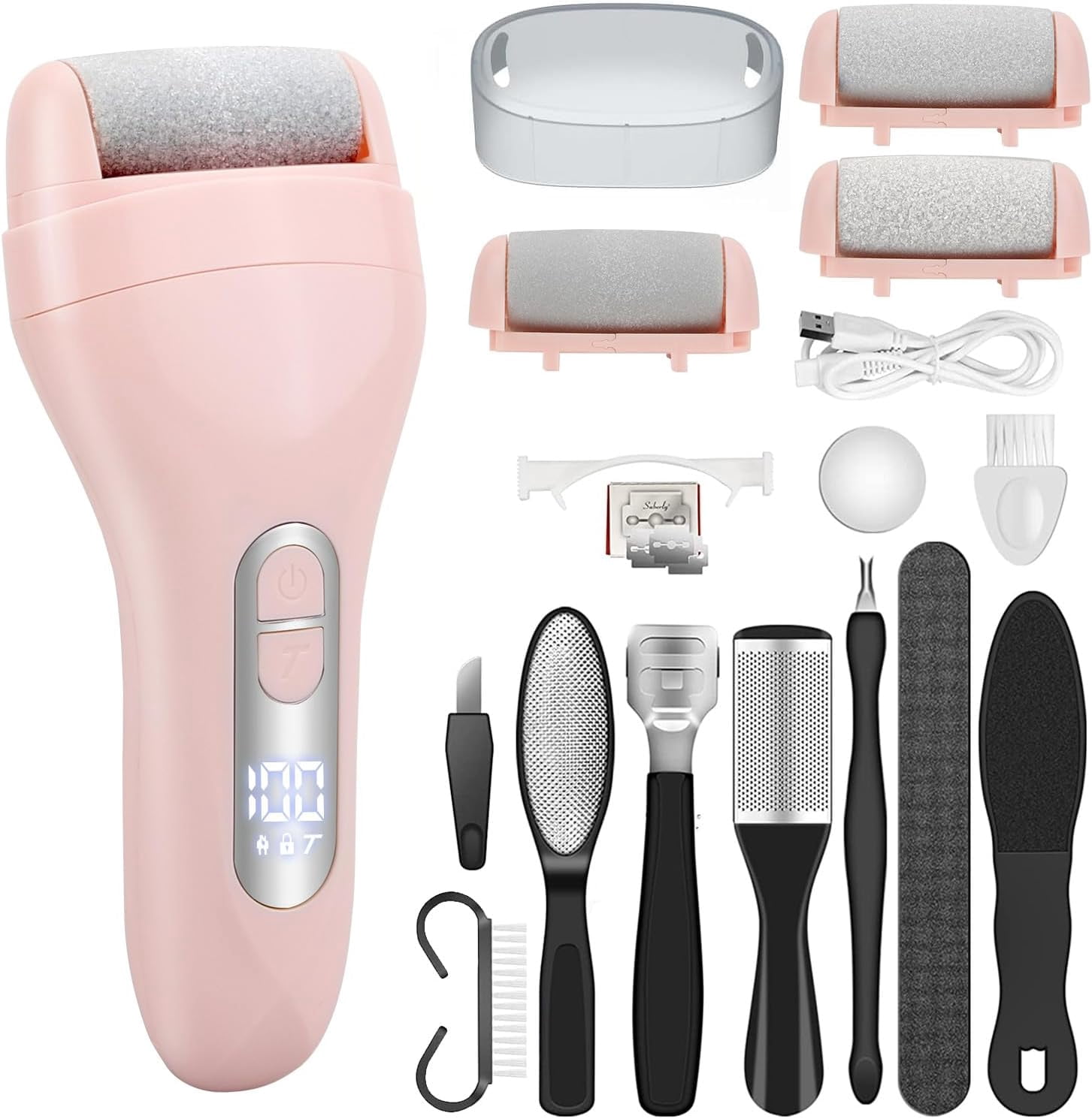 Aorsher Portable Pedicure Kit for Feet, Electric Foot File Callus Remover with Larger Grinding Head and LCD Display, Rechargeable Waterproof File Callus Remover, Black