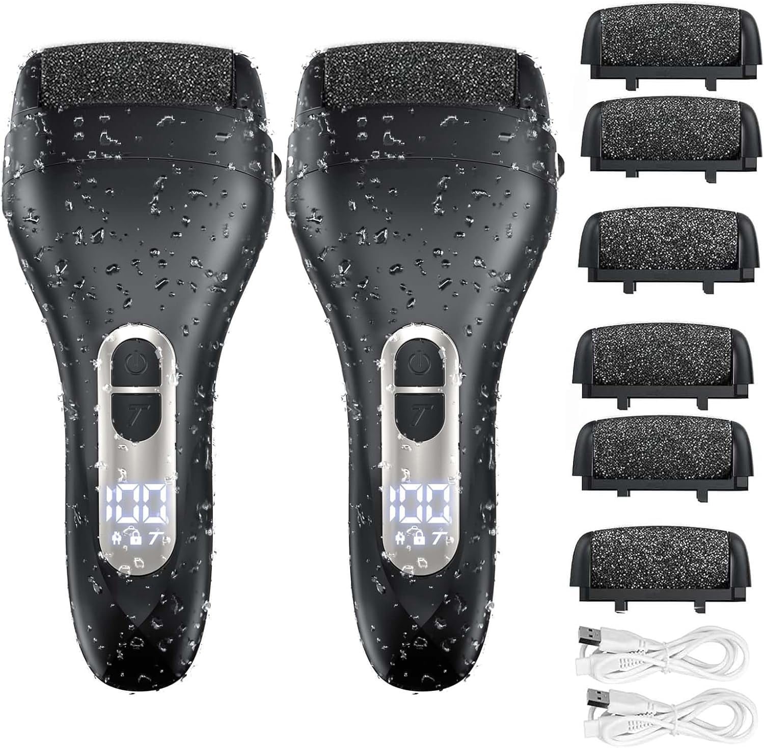 Aorsher Portable Pedicure Kit for Feet, Electric Foot File Callus Remover with Larger Grinding Head and LCD Display, Rechargeable Waterproof File Callus Remover, Black