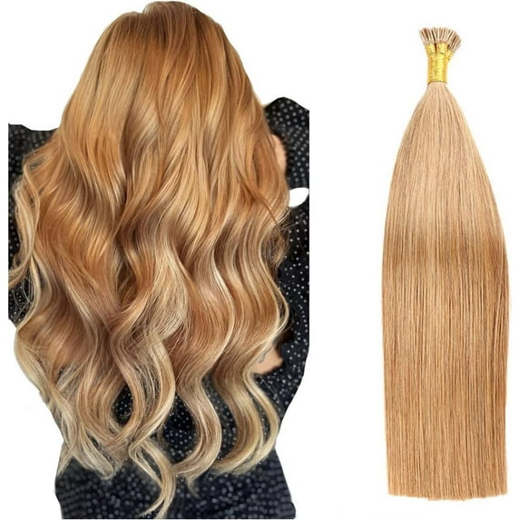 Aorsher Pre Bonded Fusion Hair Extensions Remy Keratin Beads Invisible I Tip Real Human Hair Extension Stick Tipped Hairpiece For Women 100 Strands 1g/1s 16Inch Strawberry Blonde