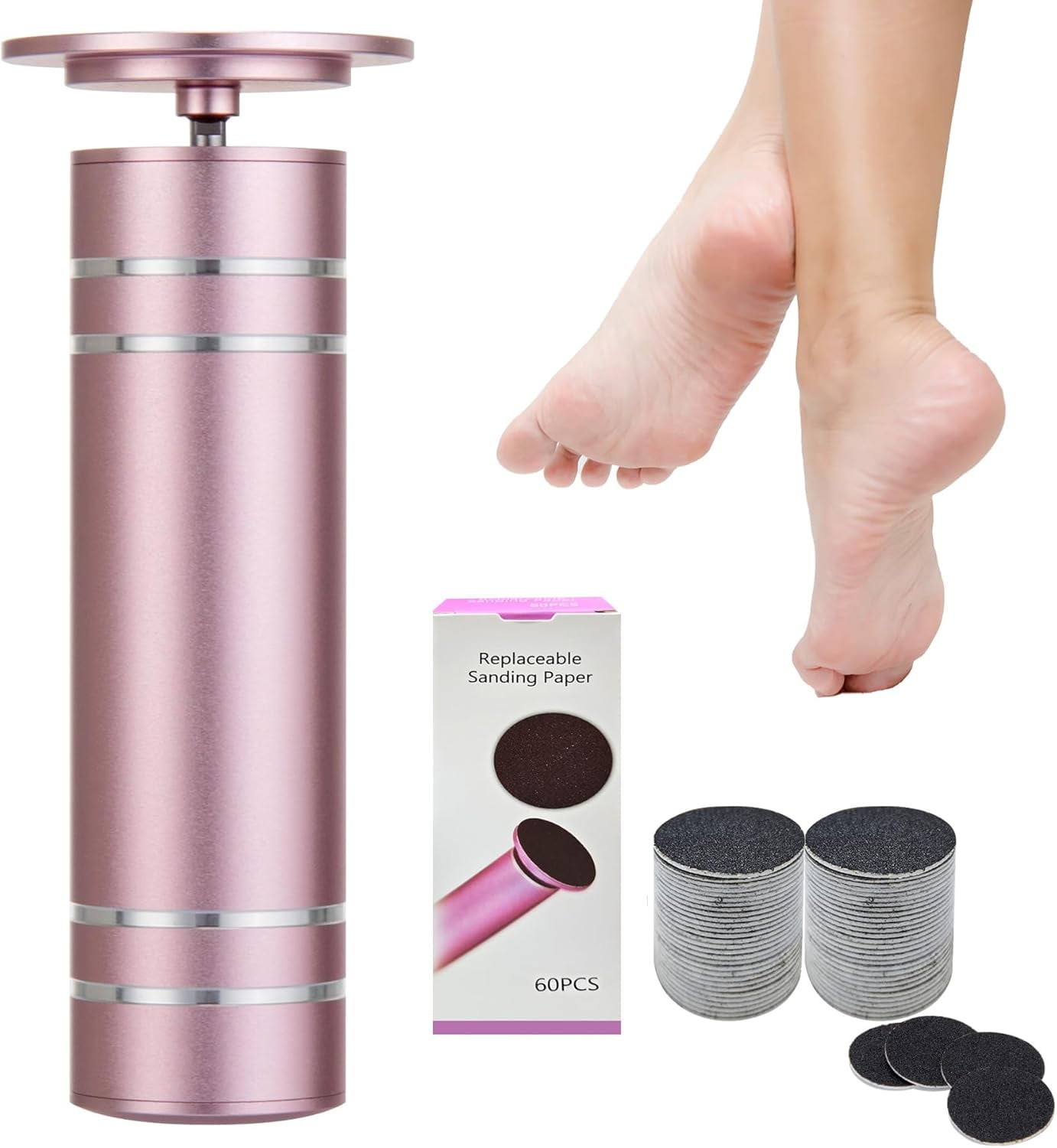 Aorsher Professional Electric Foot File, Adjustable Speed Callus Remover with 60 Sandpaper Discs, Suitable for Dead Skin & Cracked Heels, Pink