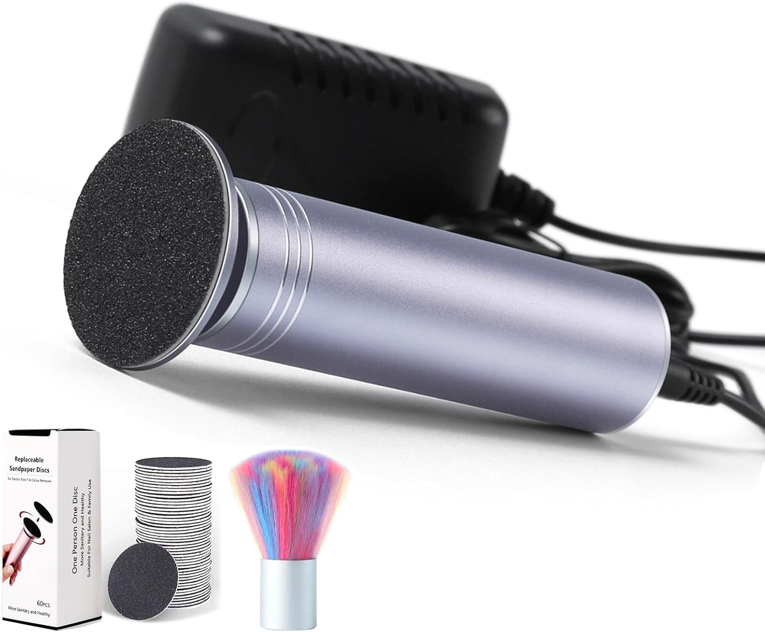 Aorsher Professional Electric Foot Sander with 60 Sandpaper Discs, Adjustable Speed Electric Callus Remover for Feet, Foot Grinder Heel File, Pedicure Tool for Women Men, Black