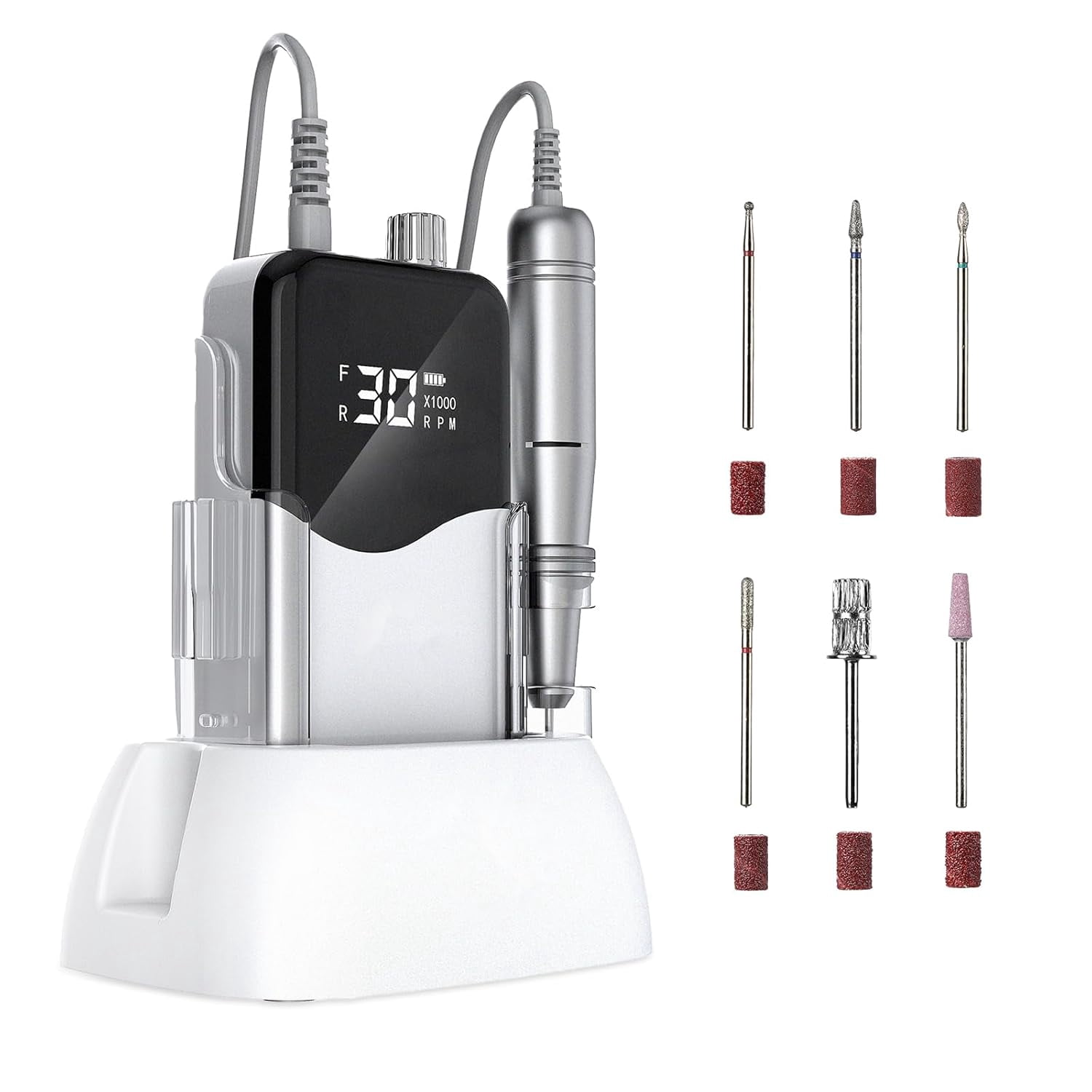Aorsher Professional Rechargeable Nail Drill, 35000 RPM Electric Nail File, Portable LED Display Nail Tool Kit for Salon and Home Manicure Pedicure