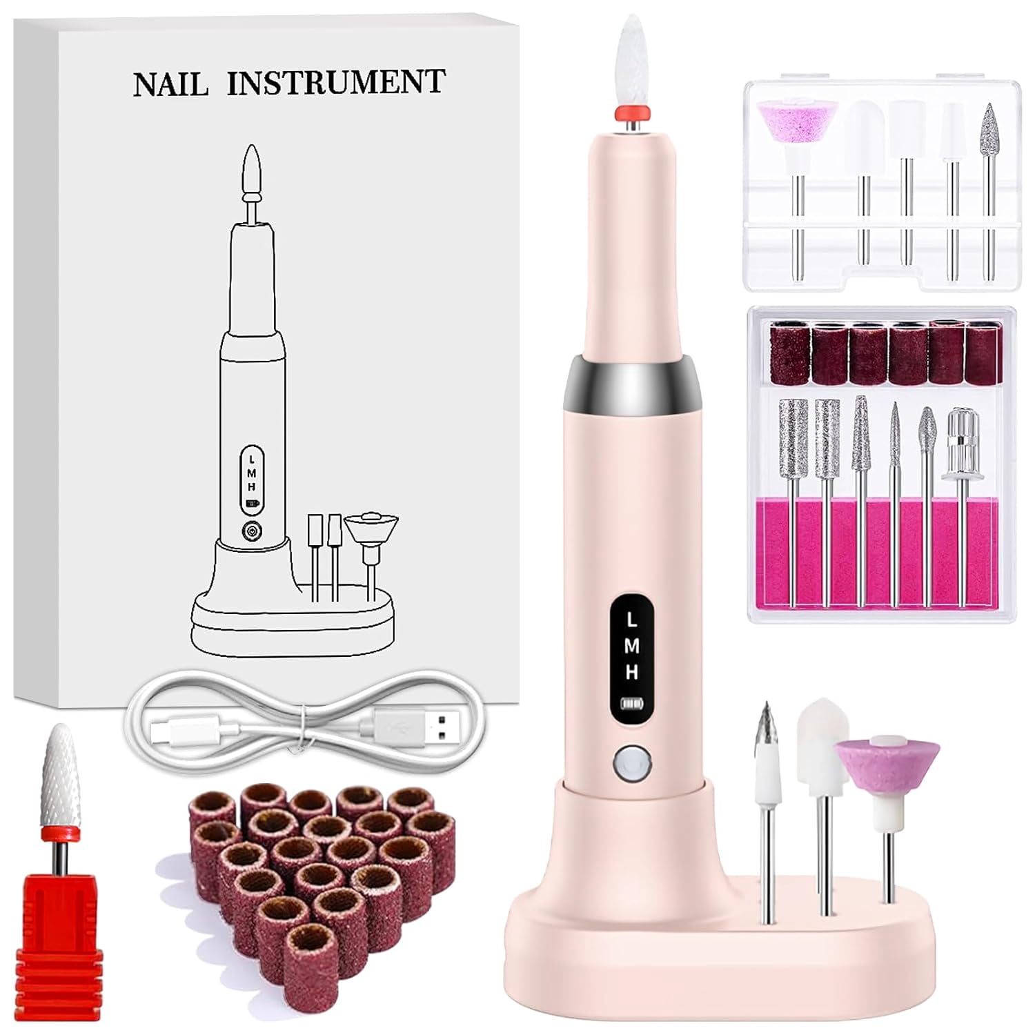 Aorsher Rechargeable Cordless Electric Nail Drill Kit, Professional Electric Nail File for Acrylic Gel Dip Powder Nails, 3 Speeds 15000RPM, Portable Manicure Pedicure Tool