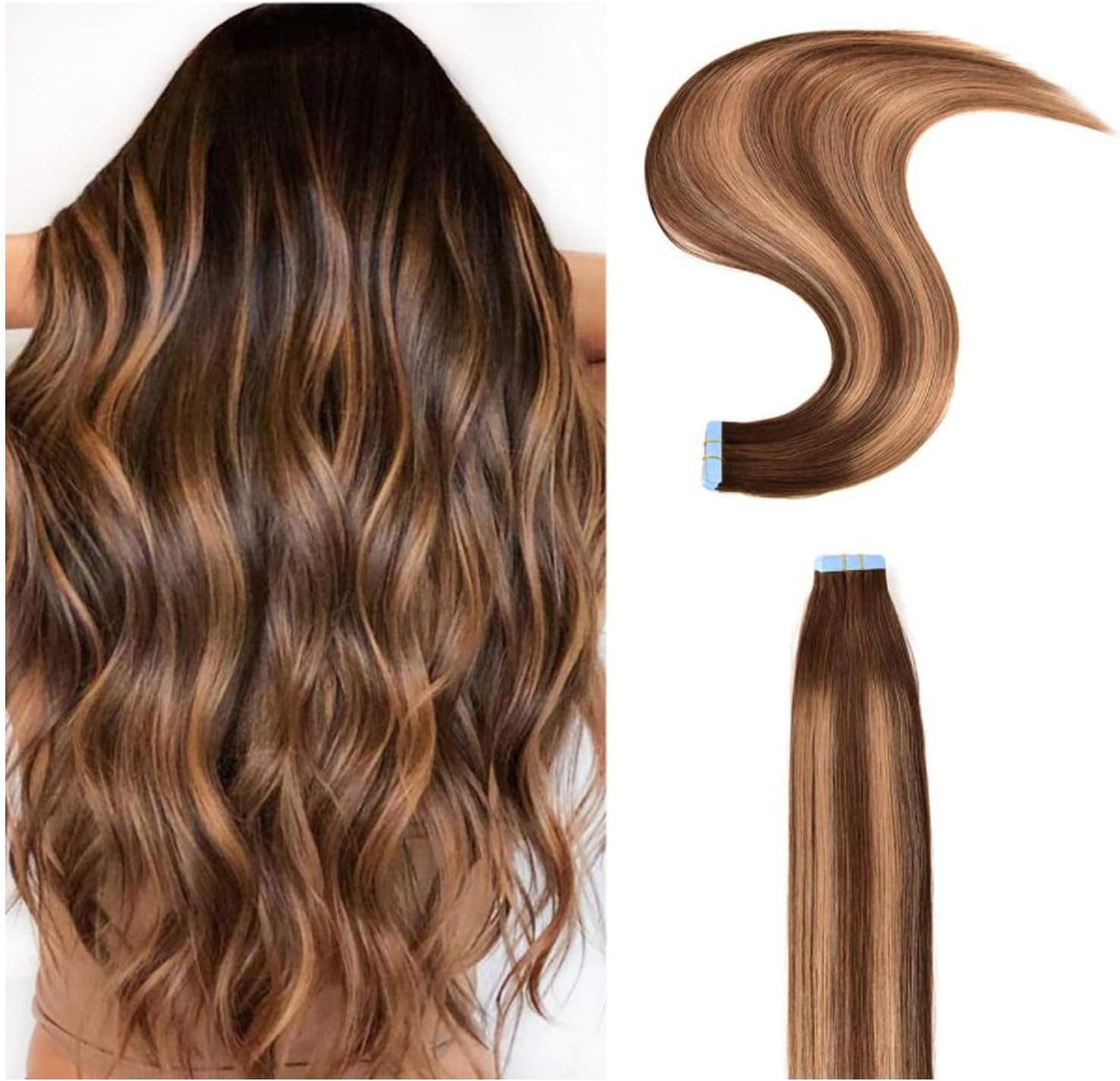 16 Inch Tape In Human Hair Extensions 50g 20Pcs Remy Straight Amazon.com : Tape in Hair Extensions Human Hair 100% Real  main image 2