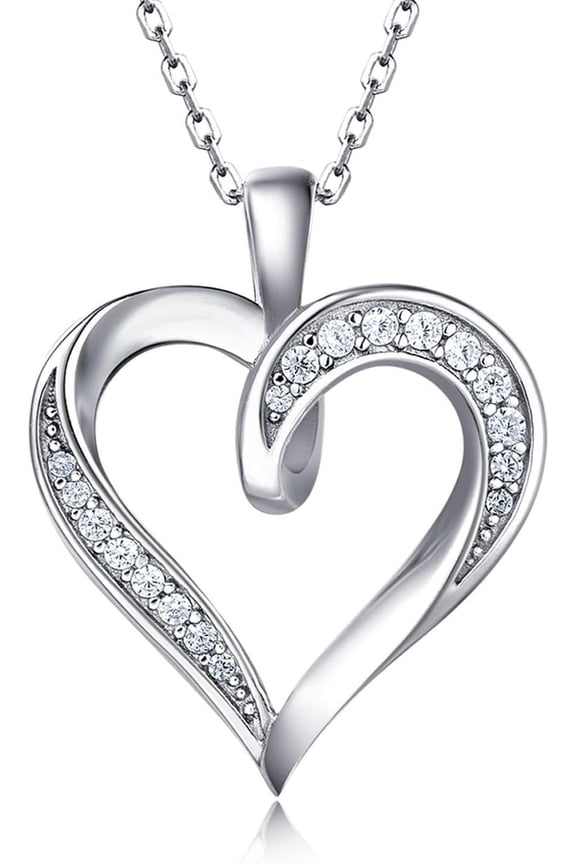 Silver Love Heart Necklace, 925 Sterling Silver Platinum Plated Round Woman's jewelry, Birthday Valentine's Day Gifts for Women