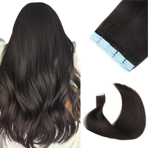 Aorsher Tape in Hair Extensions Human Hair Real Human Hair Tape in Extensions Straight Natural Black 100% Remy Virgin Seamless Human Hair Extensions for Women 22inches 50g/pack 20pcs Jet Black