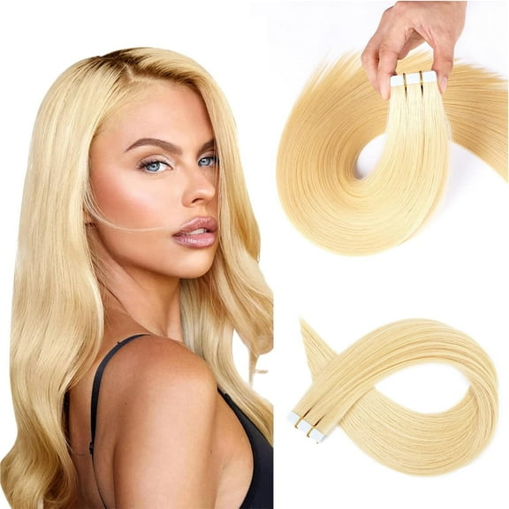 Aorsher Tape in Hair Extensions Remy Human Hair 24 inches 50g/pack 20pcs Straight Seamless Skin Weft Tape in Hair Extensions Bleach Blonde