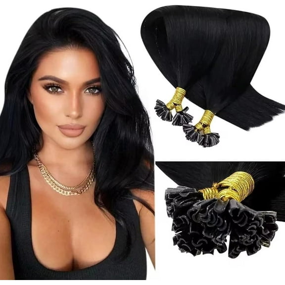 Aorsher U-Shaped Extensions, Human Hair, 50 Strands Keratin Extensions, Hot Melt Pre-Bonded Extensions, Human Remy Straight, 14"