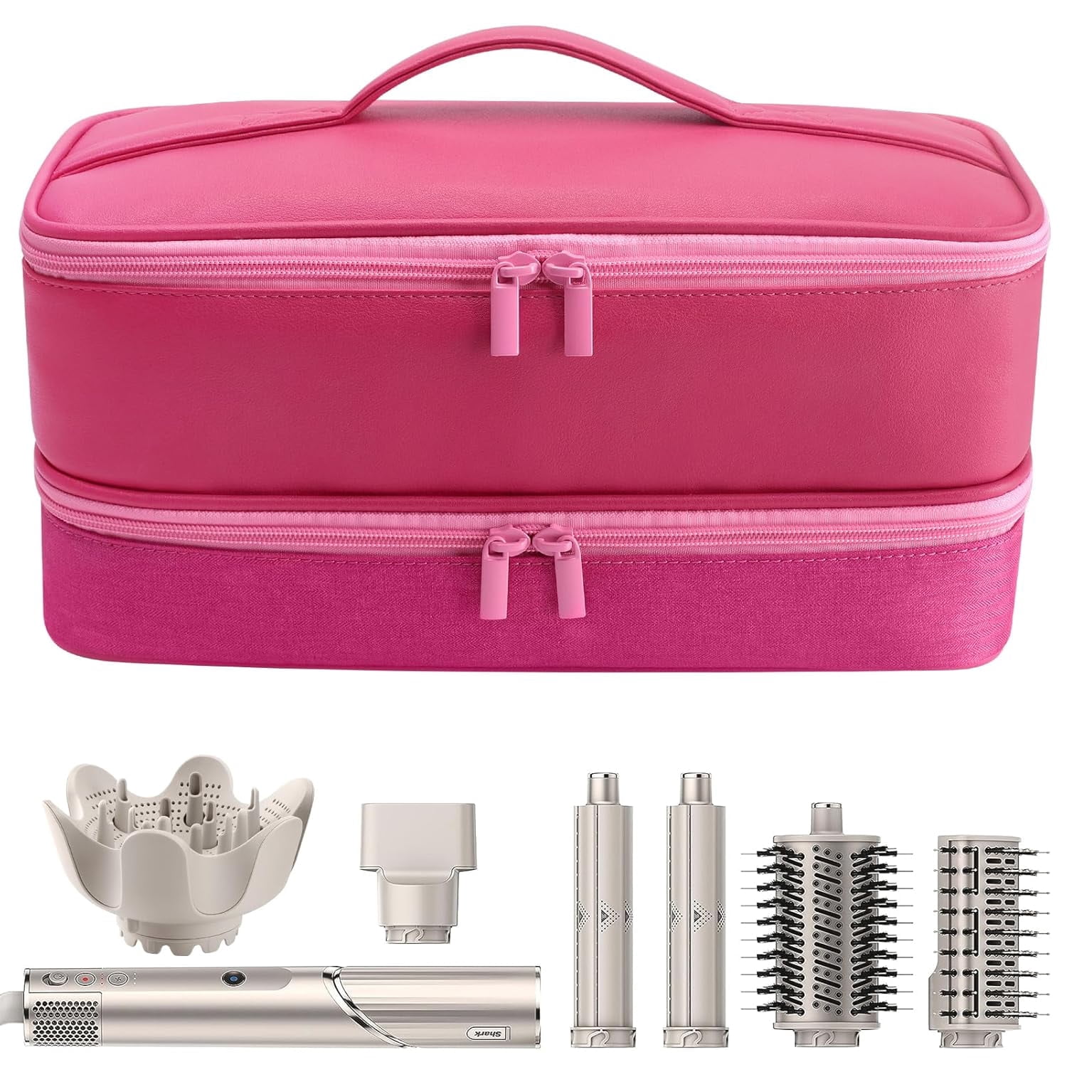 Aorsher Universal Hair Styler Travel Bag, Dual-Layer Protective Hair Tool Bag for Professional Hair Dryer & Attachments, Two-Tone Design Hair Dryer Storage Bag, Dark Pink