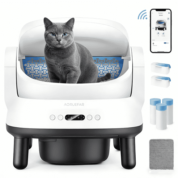 Large Open-Top Automatic Cat Litter Box Self Cleaning with Safety Protection, APP Control, Odor-Free Waste Disposal, White