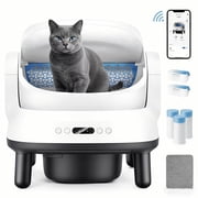 Large Open-Top Automatic Cat Litter Box Self Cleaning with Safety Protection, APP Control, Odor-Free Waste Disposal, White