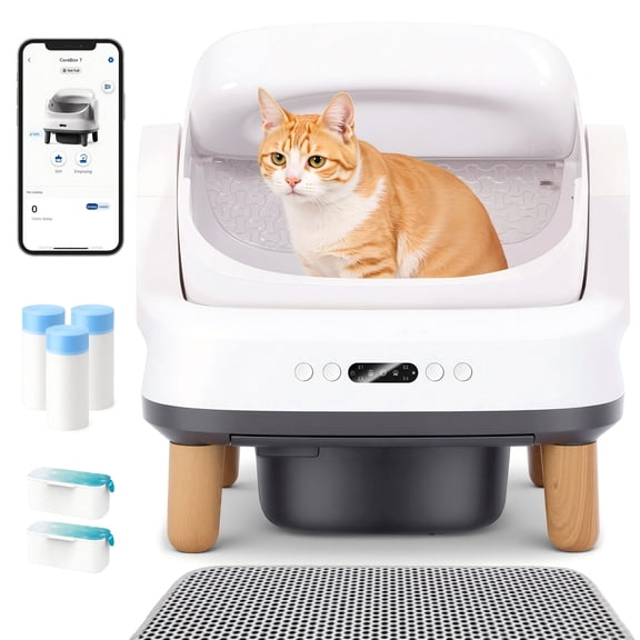Aoruefar Large Open-Top Automatic Cat Litter Box Self Cleaning with Safety Protection, APP Control, Odor-Free Waste Disposal, Wood