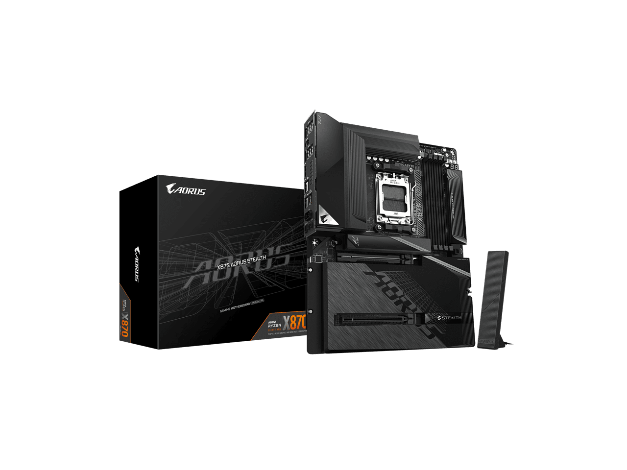 GIGABYTE X870 AORUS STEALTH AMD AM5 ATX Motherboard, Supports AMD Ryzen 9000/8000/7000 Series, DDR5, 16+2+2 Power Phase, 4x M.2, PCIe 5.0, USB4, WIFI7, 5 GbE, PCIe EZ-Latch Plus, 5-Year Warranty