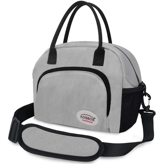 Aosbos Leakproof Reusable Lunch Bags for Women Insulated Lunch Tote Light Grey