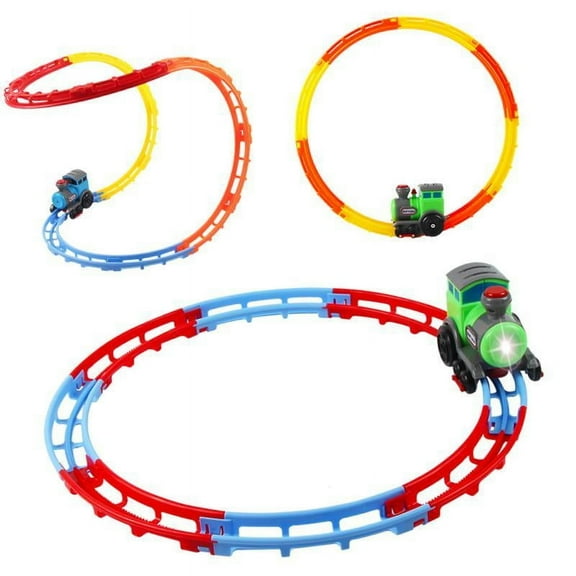 Aosekaa Train Track Playset Rolling s with Sound and Lights, Railway Puzzle DIY Track Set for Kindergarten Gifts Kids Boys,