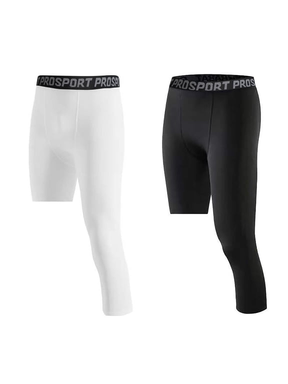 Aosijia 2 Pack Mens One Leg Tights Legging 3/4 Compression Pants Athletic Base Underwear for Basketball Running Yoga XS