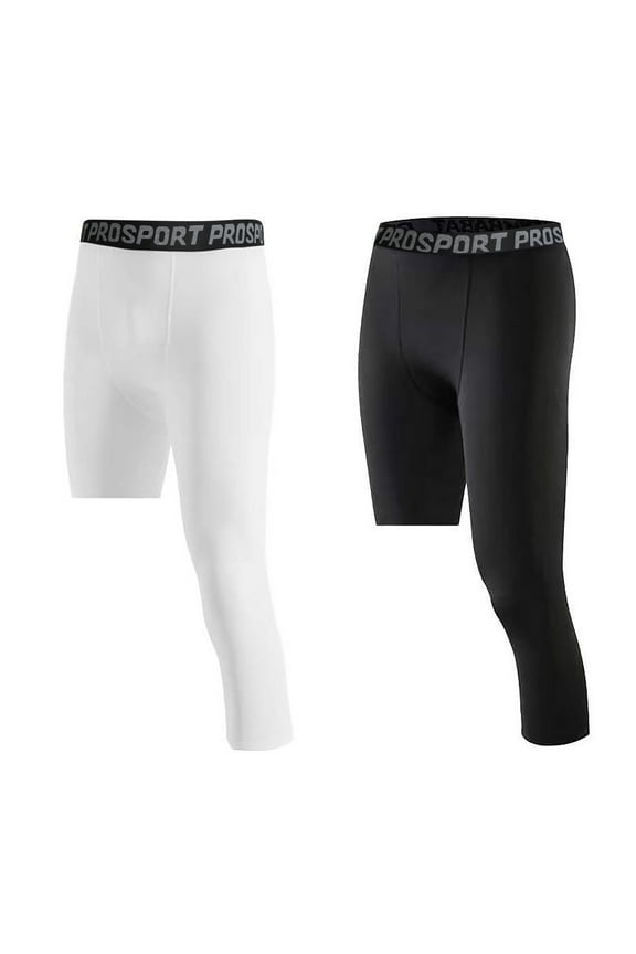 Aosijia 2 Pack Mens One Leg Tights Legging 3/4 Compression Pants Athletic Base Underwear for Basketball Running Yoga XS