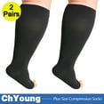 thumbnail image 1 of Aosijia (2 Pack) Toeless Plus Size Compression Socks Extra Wide Calf - Up to 7XL | 20-30 mmHg Open Toe Knee High Compression Socks for Women Men Circulation Support, Black S, 1 of 12