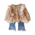 thumbnail image 1 of Aosijia 2 Pcs/Set Girls Clothes Outfits Toddler Baby Girl Floral Long Sleeve Flower Ruffle Top Denim Flared Pants, 1 of 12