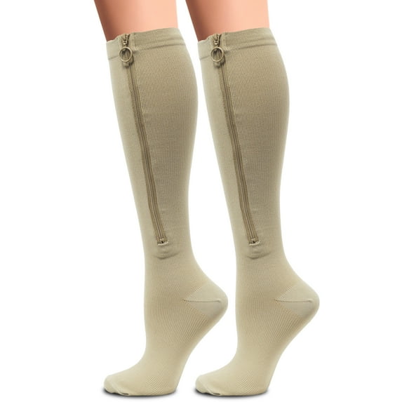 Aosijia 2XL(1 Pack) Zipper Compression Socks for Women Men, 15-30mmHg Closed Toe Knee High Support Socks, Wide Plus Size Calf Compression Stockings for Running,Nurse,Travel,Cycling,Athletic