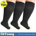 thumbnail image 1 of Aosijia (3 Pack) Toeless Plus Size Compression Socks Extra Wide Calf - Up to 7XL | 20-30 mmHg Open Toe Knee High Compression Socks for Women Men Circulation Support, Black XL, 1 of 1