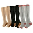 thumbnail image 1 of Aosijia 20-30mmHg Compression Stocking with Zipper 3 Pairs Women Calf Knee High Open Toe Socks for Yoga Walking Hiking, 1 of 10