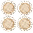thumbnail image 1 of Aosijia 4 Pack Bamboo Woven Saucer Handmade Rattan Round Coasters Tray for Teacup Heat Resistant Reusable Saucers Cup Holder Spoon Holder Kitchen Utensil Rest, 1 of 12