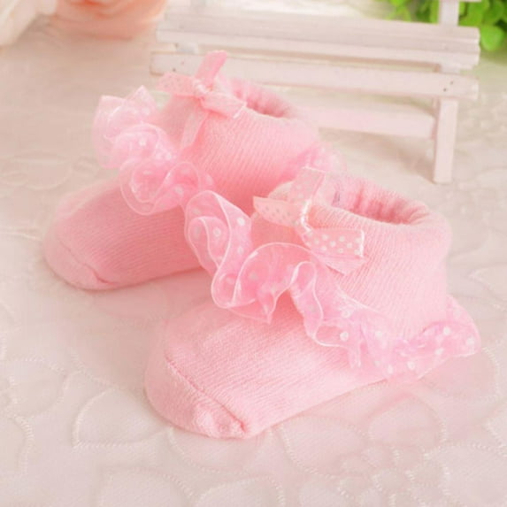 Aosijia 6 Pairs Baby Girls Cotton Sock Cuff Ruffle Lace Flower Short Sock Ankle Dress Sock for Newborn Infant Toddler Pink