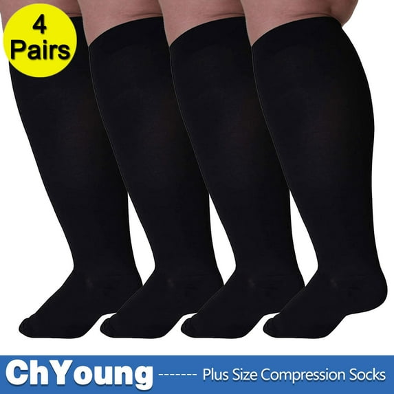 Aosijia 6XL(4Pack) Plus Size Compression Socks for Women & Men, 20-30mmHg Extra Large Wide Calf Knee High Compression Stockings, Graduated Closed Support Socks for Circulation Recovery Varicose Veins