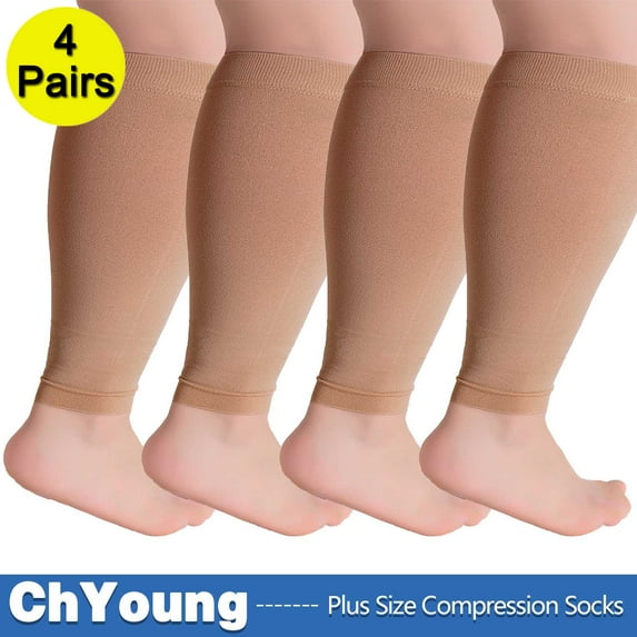 Aosijia 7XL(4Pack) Plus Size Leg Sleeve Support Socks for Women Men Wide Calf Compression Sleeves Comfort Graduated Compression & Soothing Relief, 4 Pairs, 7X-Large Beige