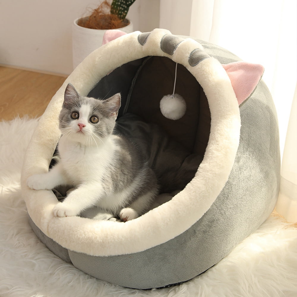 Aosijia Cat Beds for Indoor Cozy Soft Cat Cave with Removable Washable Cushioned Pillow Cat Houses Gray S
